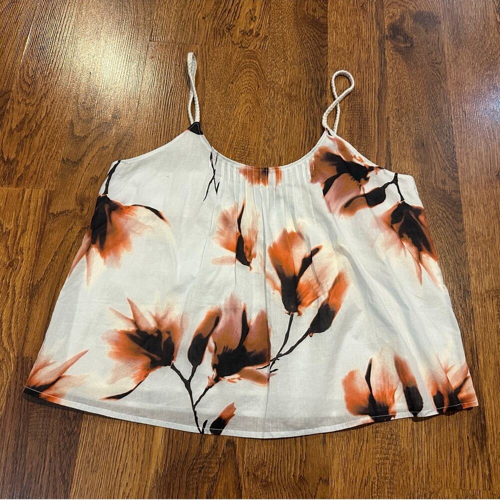 Nordstrom Women’s Pintuck Floral Print Camisole White Size Small Elegant Style